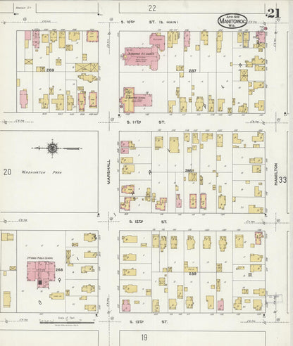 Sanborn Fire Insurance Map from Manitowoc, Manitowoc County, Wisconsin (1919), Sheet #0021 - Complete Map Set gallery image, historic Sanborn map, vintage wall art, Wisconsin Wisconsin