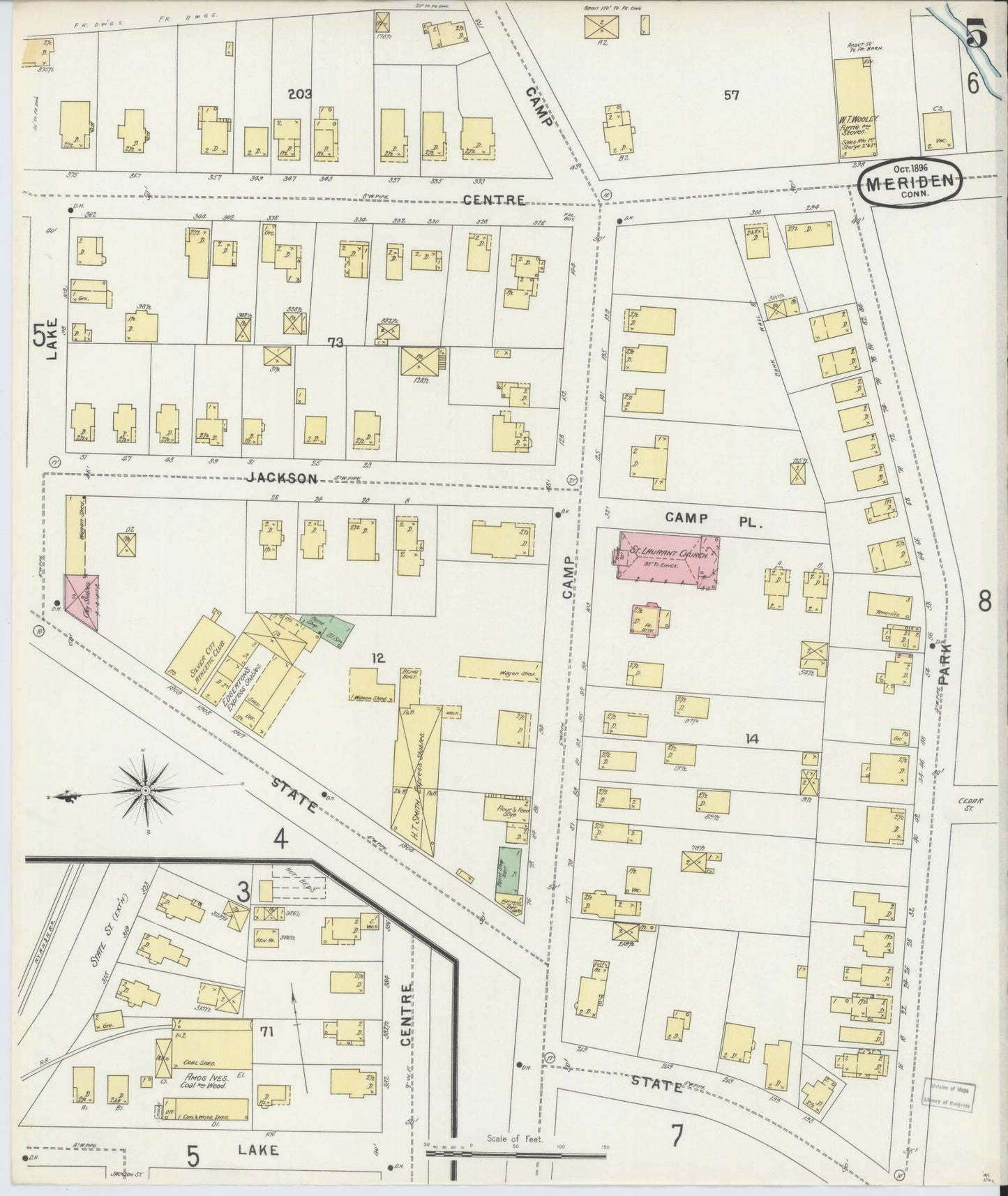 Sanborn Fire Insurance Map from Meriden, New Haven County, Connecticut (1896), Sheet #0005 - Complete Map Set gallery image, historic Sanborn map, vintage wall art, Connecticut Connecticut