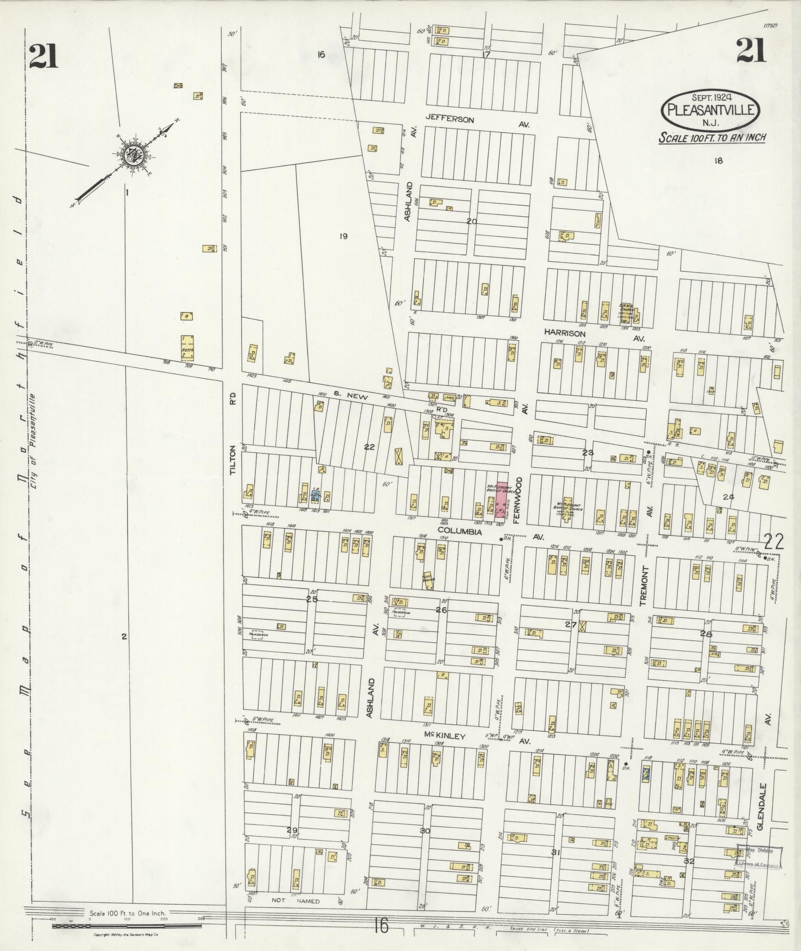 Sanborn Fire Insurance Map from Pleasantville, Atlantic County, New Jersey (1924), Sheet #0021 - Complete Map Set gallery image, historic Sanborn map, vintage wall art, New Jersey New Jersey