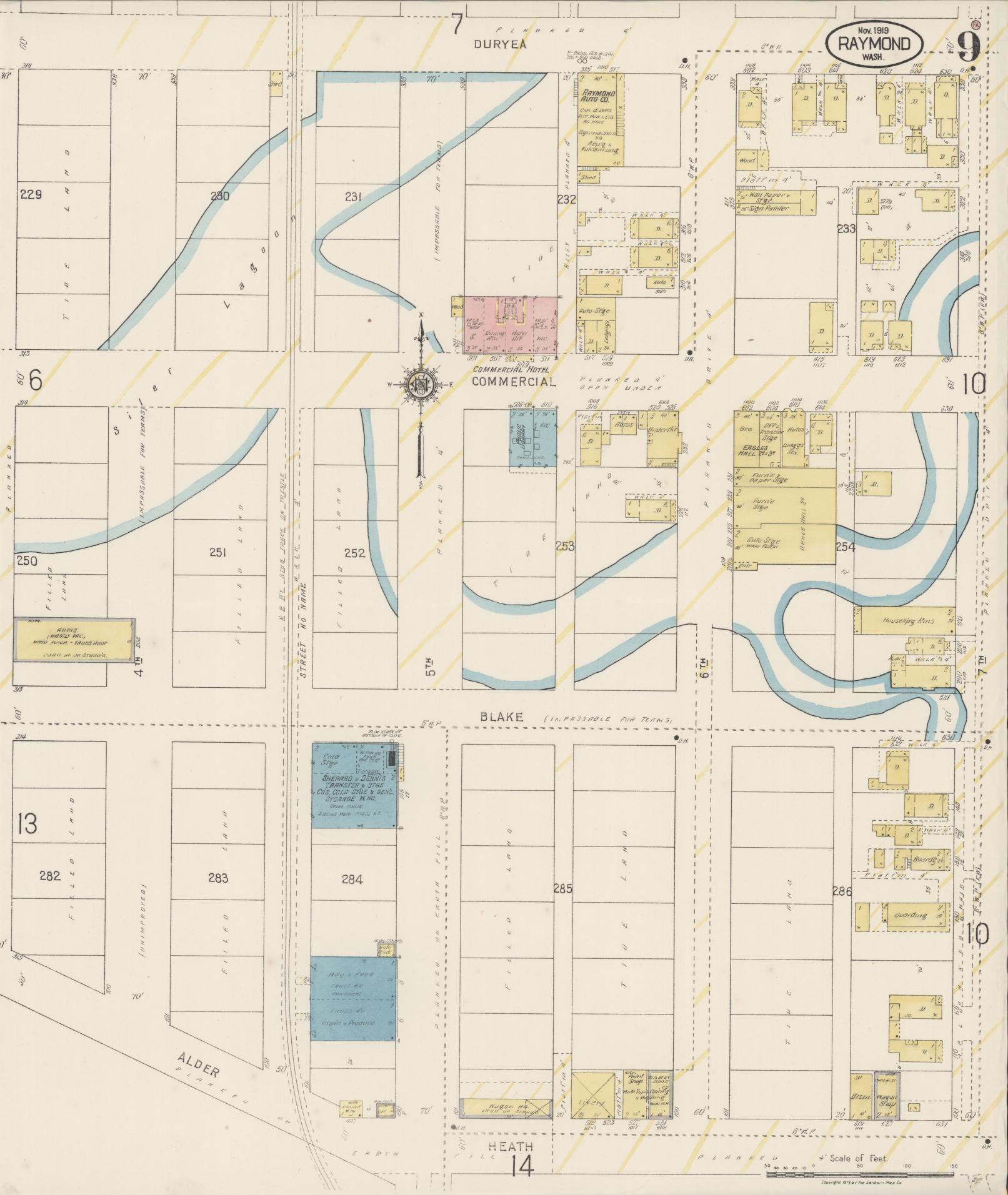Sanborn Fire Insurance Map from Raymond, Pacific County, Washington (1919), Sheet #0009 - Complete Map Set gallery image, historic Sanborn map, vintage wall art, Washington Washington