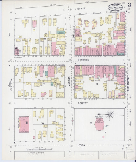 Sanborn Fire Insurance Map from Waukegan, Lake County, Illinois (1892), Sheet #0003 - Historic Sanborn Fire Insurance Map Print, vintage old map wall art, antique decor, genealogy gift, Illinois Illinois map