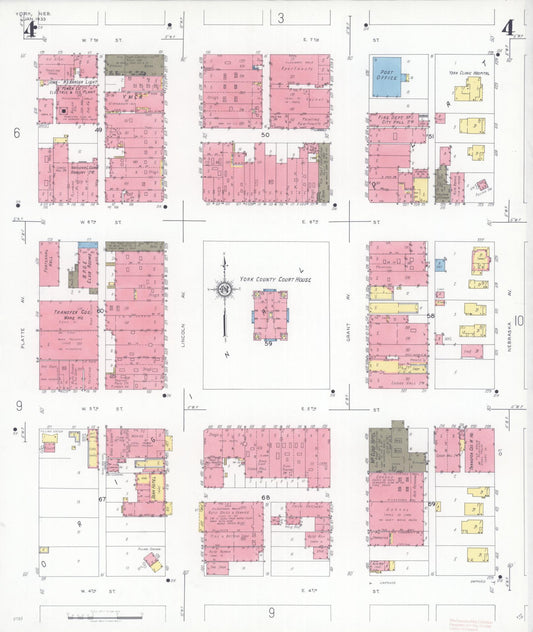 Sanborn Fire Insurance Map from York, York County, Nebraska (1933), Sheet #0004 - Historic Sanborn Fire Insurance Map Print, vintage old map wall art, antique decor, genealogy gift, Nebraska Nebraska map