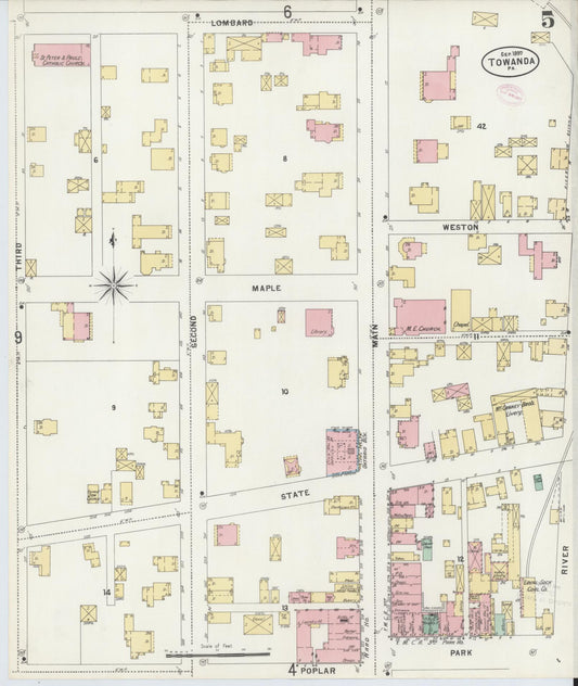 Sanborn Fire Insurance Map from Towanda, Bradford County, Pennsylvania (1897), Sheet #0005 - Historic Sanborn Fire Insurance Map Print, vintage old map wall art, antique decor, genealogy gift, Pennsylvania Pennsylvania map