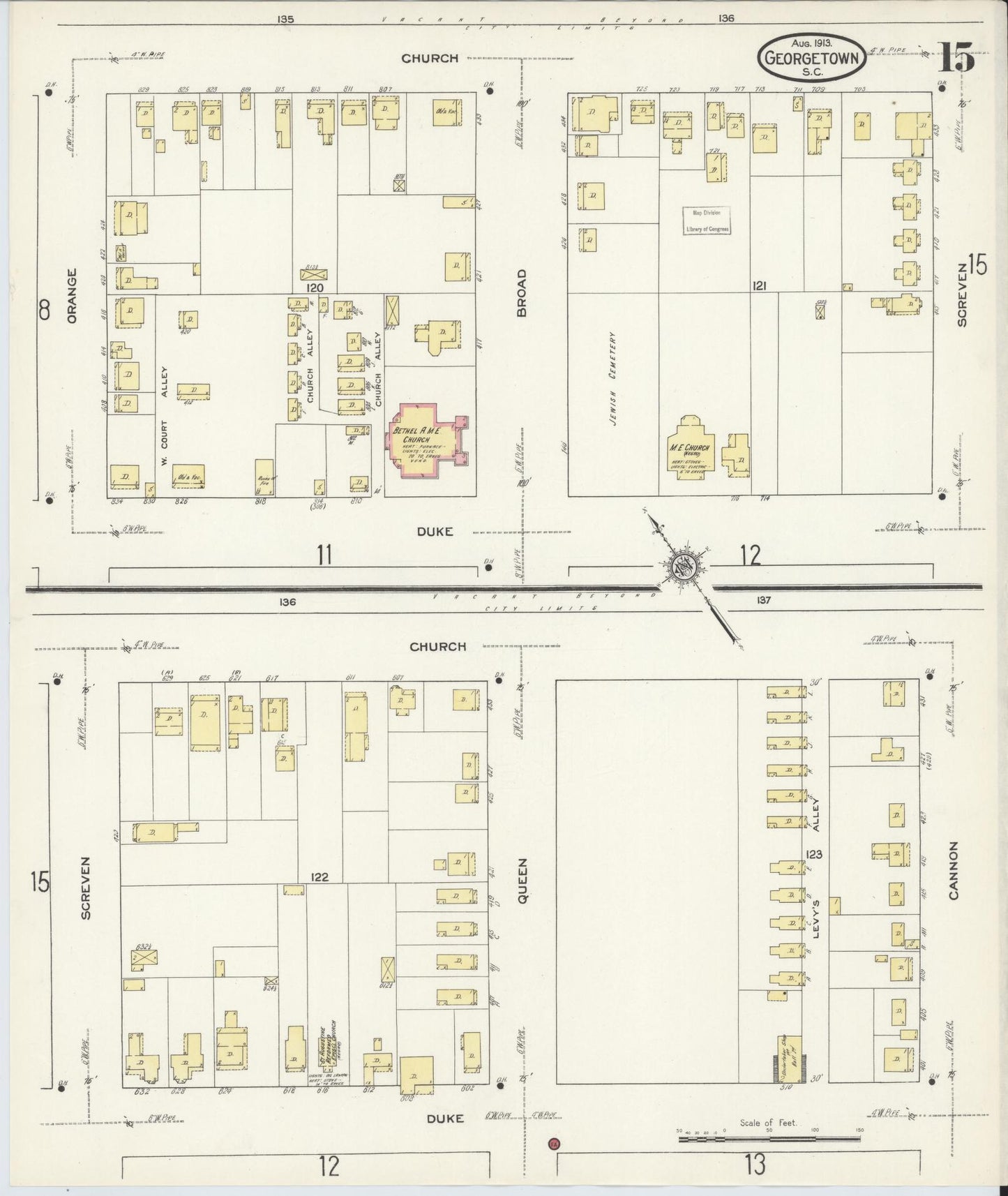 Sanborn Fire Insurance Map from Georgetown, Georgetown County, South Carolina (1913), Sheet #0015 - Complete Map Set gallery image, historic Sanborn map, vintage wall art, South Carolina South Carolina