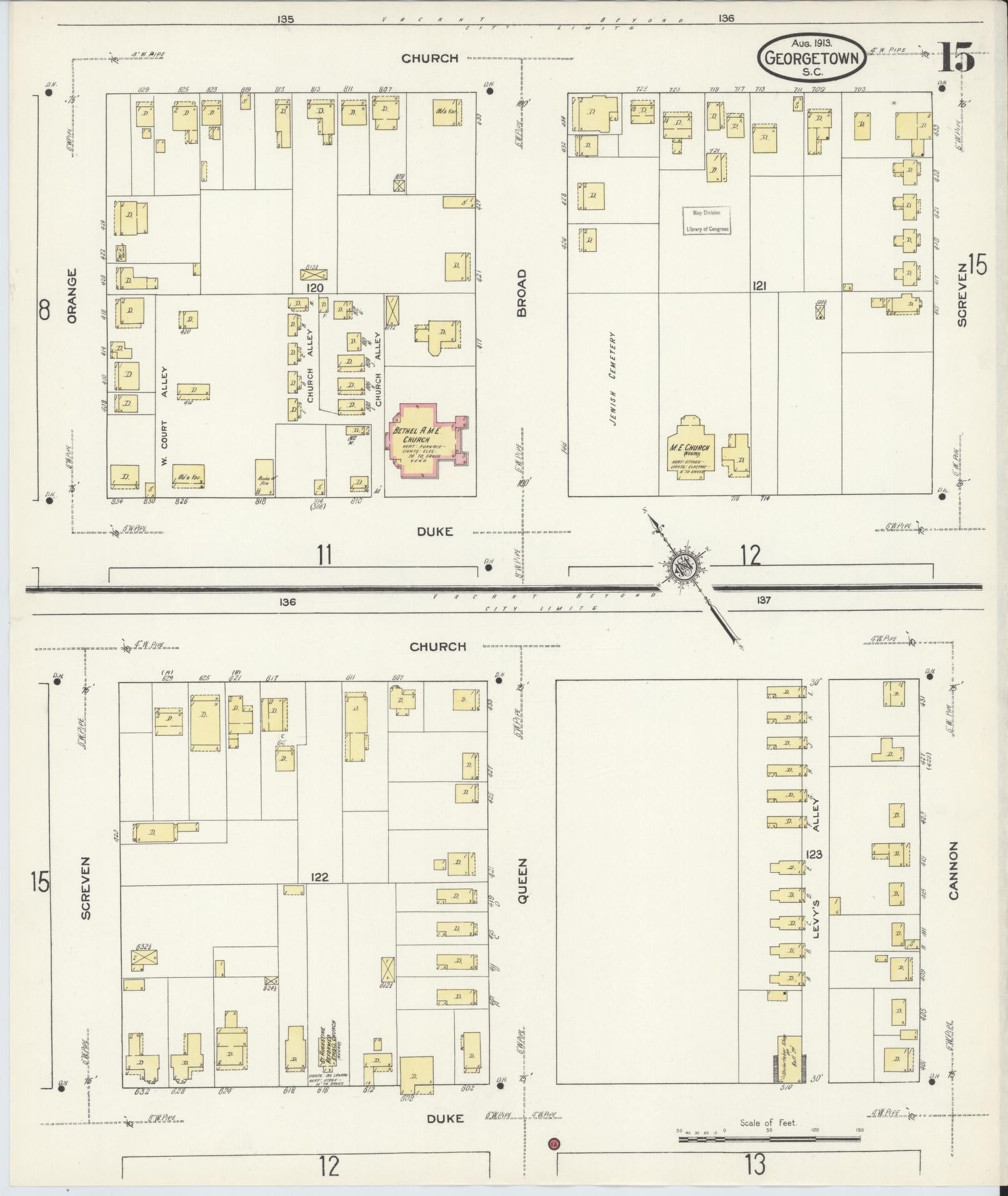 Sanborn Fire Insurance Map from Georgetown, Georgetown County, South Carolina (1913), Sheet #0015 - Complete Map Set gallery image, historic Sanborn map, vintage wall art, South Carolina South Carolina