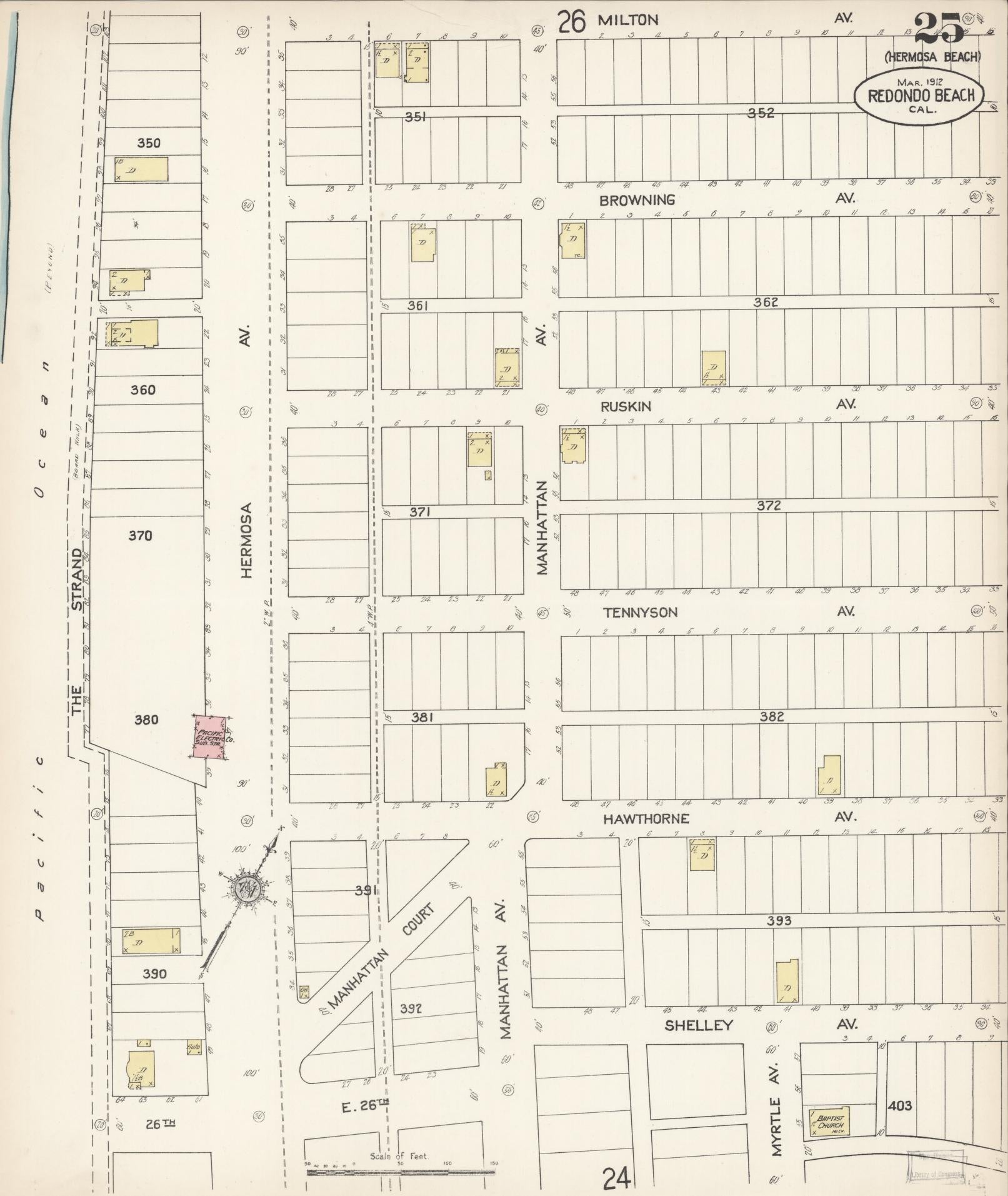 Sanborn Fire Insurance Map from Redondo Beach, Los Angeles County, California (1912), Sheet #0025 - Complete Map Set gallery image, historic Sanborn map, vintage wall art, California California
