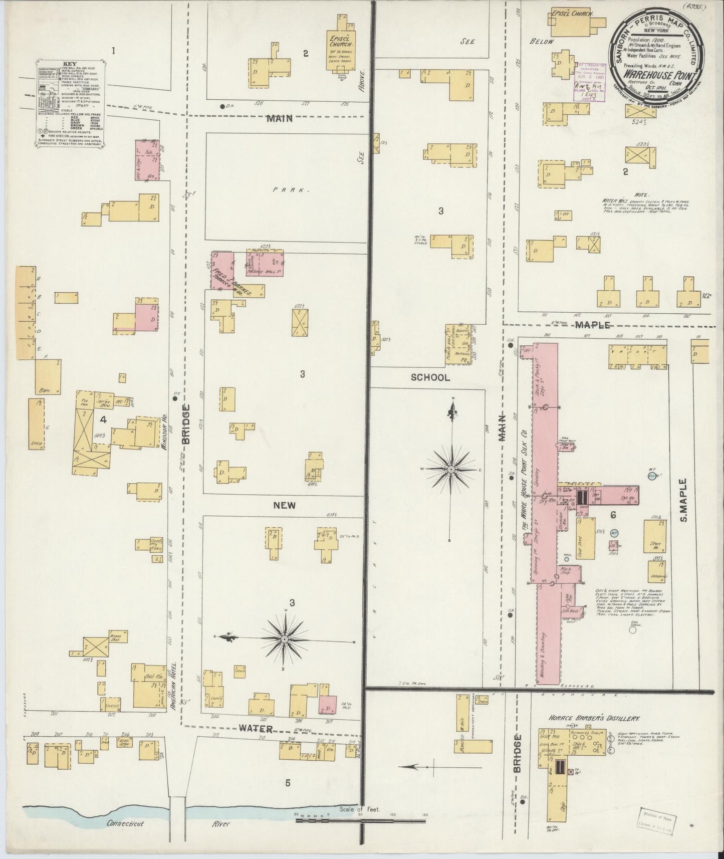 Sanborn Fire Insurance Map from Warehouse Point, Hartford County, Connecticut (1901), Sheet #0001 - Historic Sanborn Fire Insurance Map Print, vintage old map wall art, antique decor, genealogy gift, Connecticut Connecticut map