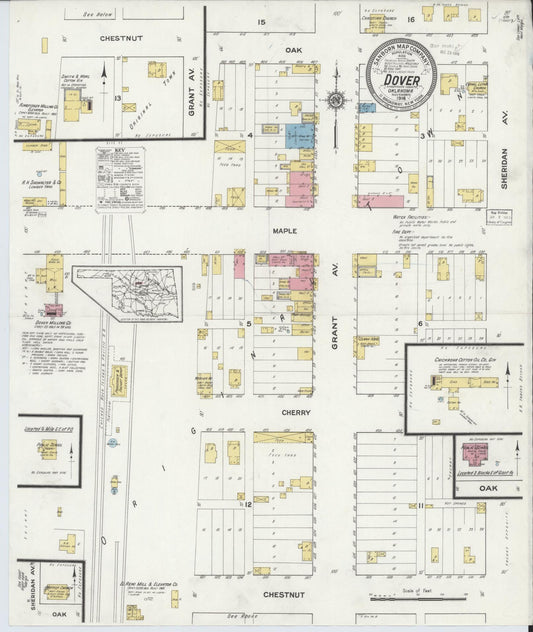 Sanborn Fire Insurance Map from Dover, Kingfisher County, Oklahoma (1916), Sheet #0001 - Historic Sanborn Fire Insurance Map Print, vintage old map wall art, antique decor, genealogy gift, Oklahoma Oklahoma map
