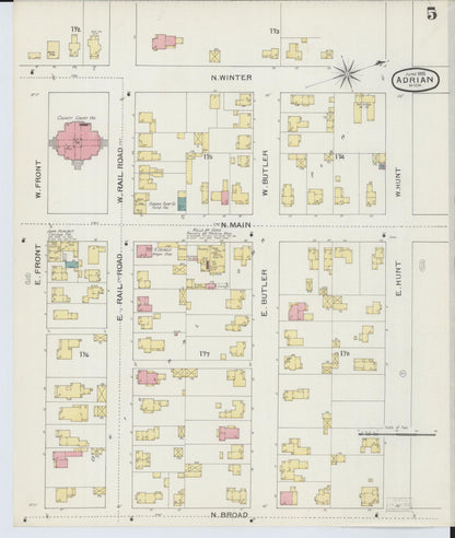 Sanborn Fire Insurance Map from Adrian, Lenawee County, Michigan (1893), Sheet #0005 - Complete Map Set gallery image, historic Sanborn map, vintage wall art, Michigan Michigan