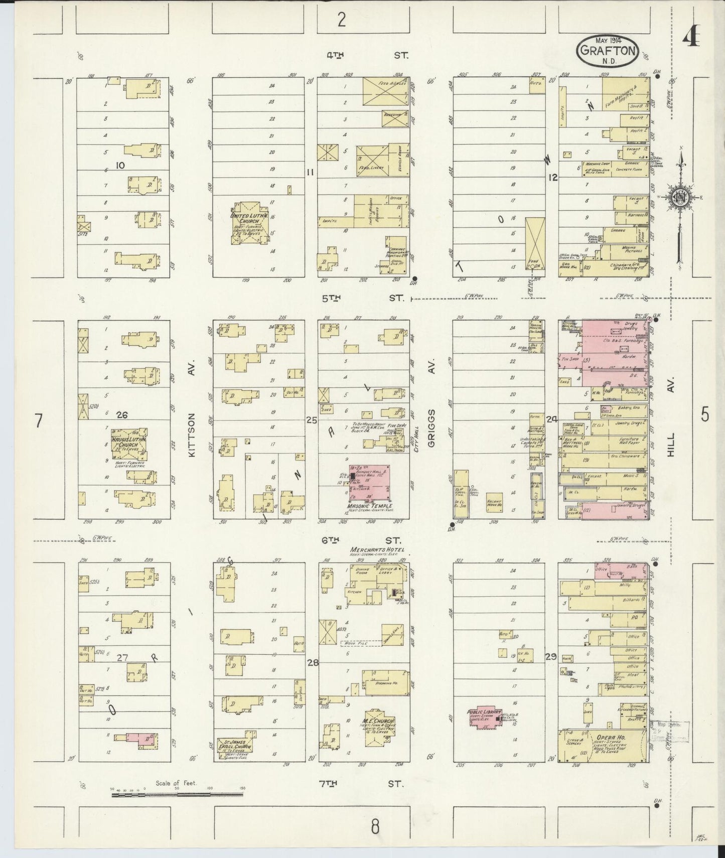 Sanborn Fire Insurance Map from Grafton, Walsh County, North Dakota (1914), Sheet #0004 - Complete Map Set gallery image, historic Sanborn map, vintage wall art, North Dakota North Dakota