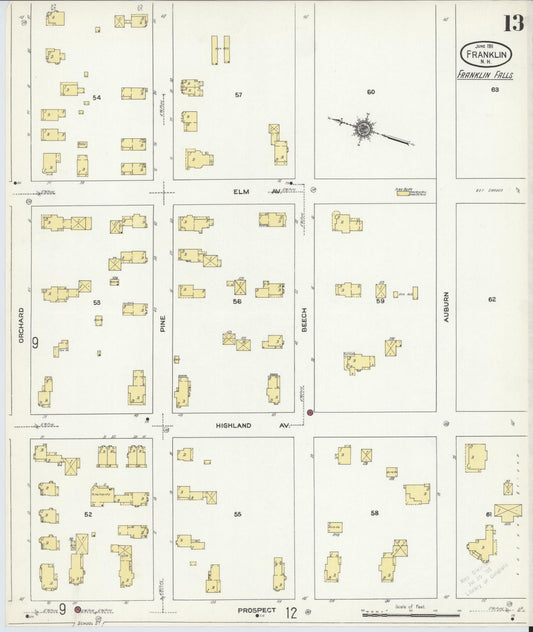 Sanborn Fire Insurance Map from Franklin, Merrimack County, New Hampshire (1911), Sheet #0013 - Historic Sanborn Fire Insurance Map Print, vintage old map wall art, antique decor, genealogy gift, New Hampshire New Hampshire map