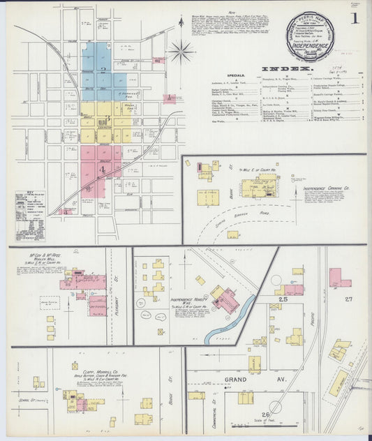 Sanborn Fire Insurance Map from Independence, Jackson County, Missouri (1892), Sheet #0001 - Historic Sanborn Fire Insurance Map Print, vintage old map wall art, antique decor, genealogy gift, Missouri Missouri map