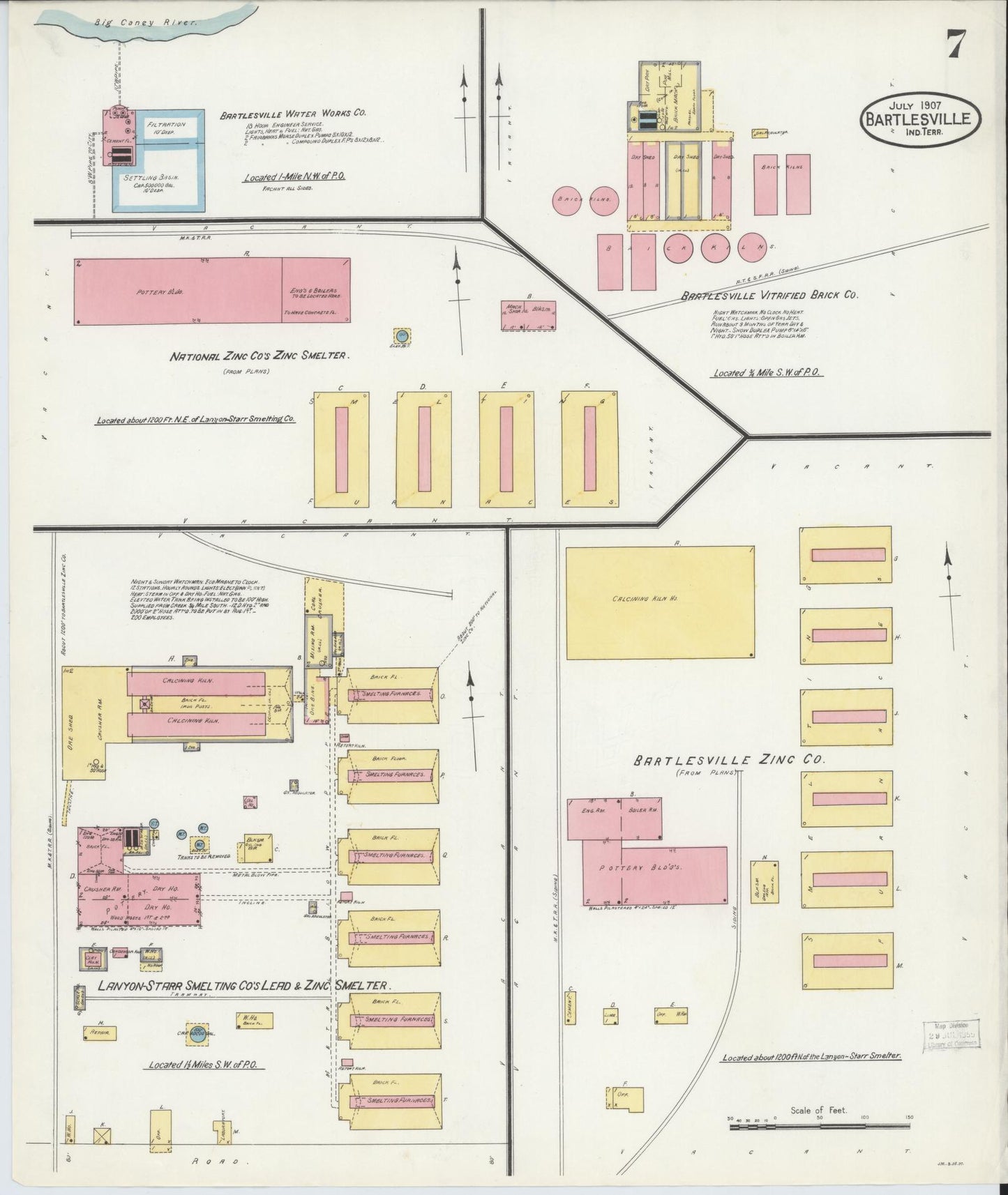Sanborn Fire Insurance Map from Bartlesville, Washington County, Oklahoma (1907), Sheet #0007 - Historic Sanborn Fire Insurance Map Print, vintage old map wall art, antique decor, genealogy gift, Oklahoma Oklahoma map