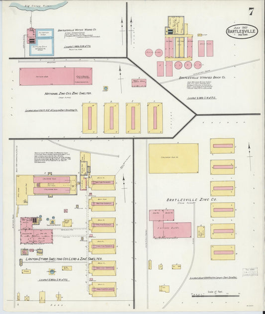 Sanborn Fire Insurance Map from Bartlesville, Washington County, Oklahoma (1907), Sheet #0007 - Historic Sanborn Fire Insurance Map Print, vintage old map wall art, antique decor, genealogy gift, Oklahoma Oklahoma map