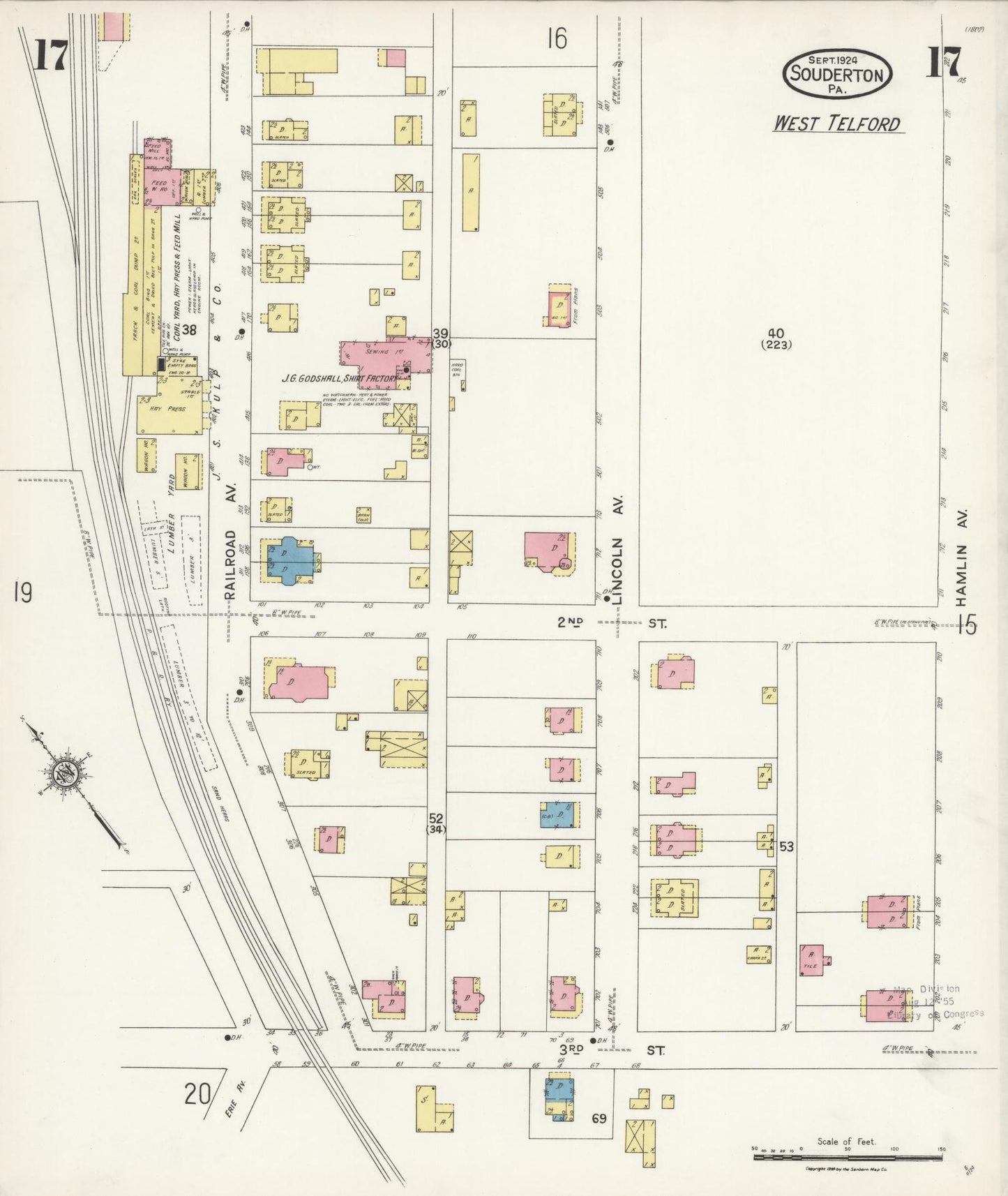 Sanborn Fire Insurance Map from Souderton, Montgomery County, Pennsylvania (1924), Sheet #0017 - Complete Map Set gallery image, historic Sanborn map, vintage wall art, Pennsylvania Pennsylvania