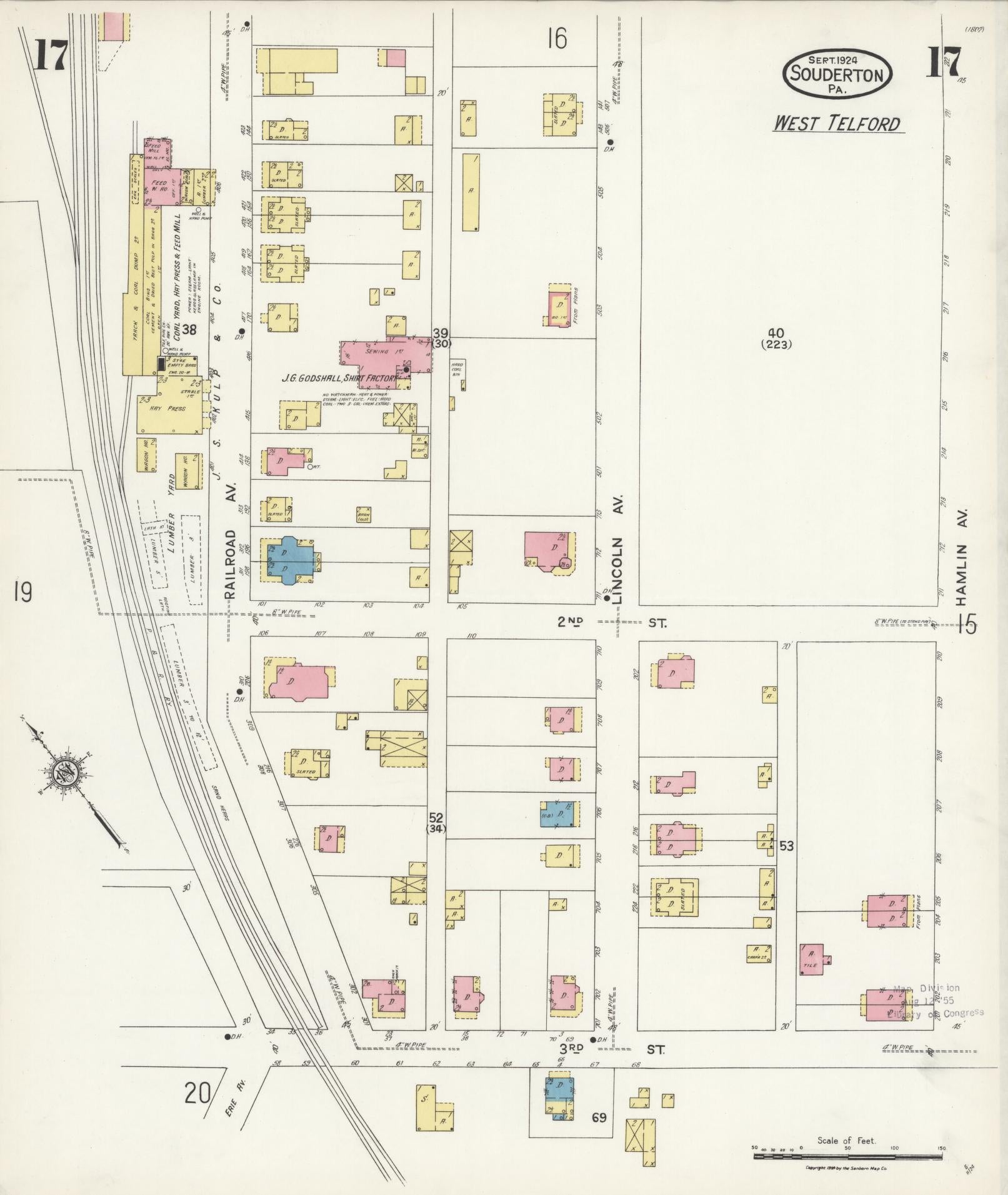 Sanborn Fire Insurance Map from Souderton, Montgomery County, Pennsylvania (1924), Sheet #0017 - Complete Map Set gallery image, historic Sanborn map, vintage wall art, Pennsylvania Pennsylvania