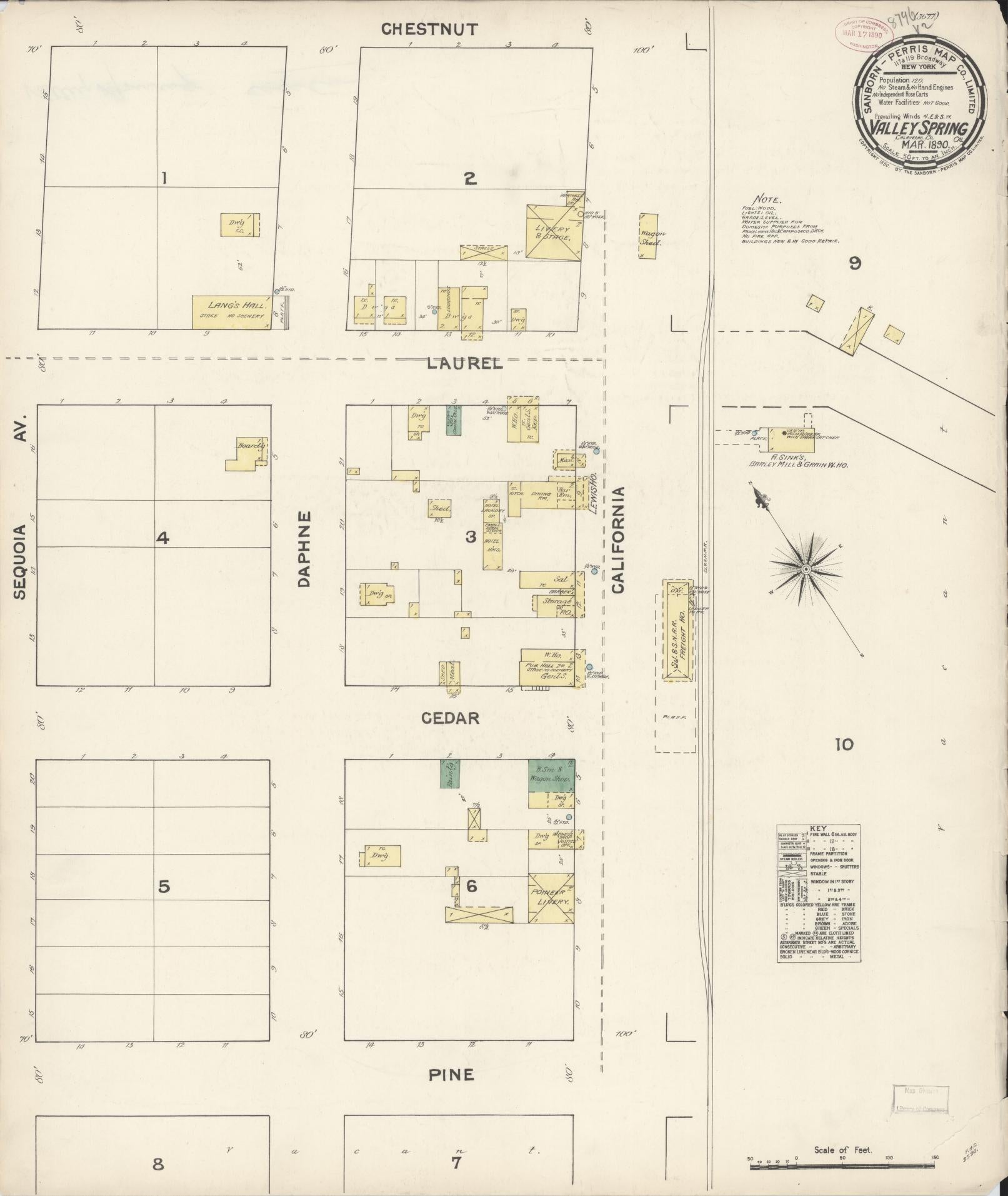 Sanborn Fire Insurance Map from Valley Spring, Calaveras County, California. (1890) – Historic Sanborn Fire Insurance Map Print