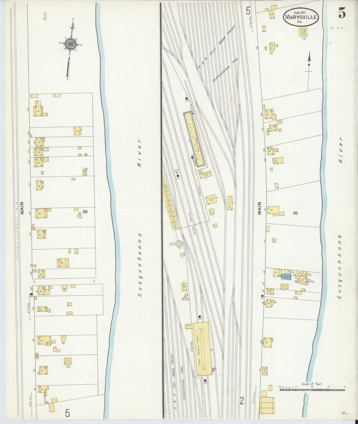 Sanborn Fire Insurance Map from Marysville, Perry County, Pennsylvania (1911), Sheet #0005 - Historic Sanborn Fire Insurance Map Print, vintage old map wall art, antique decor, genealogy gift, Pennsylvania Pennsylvania map
