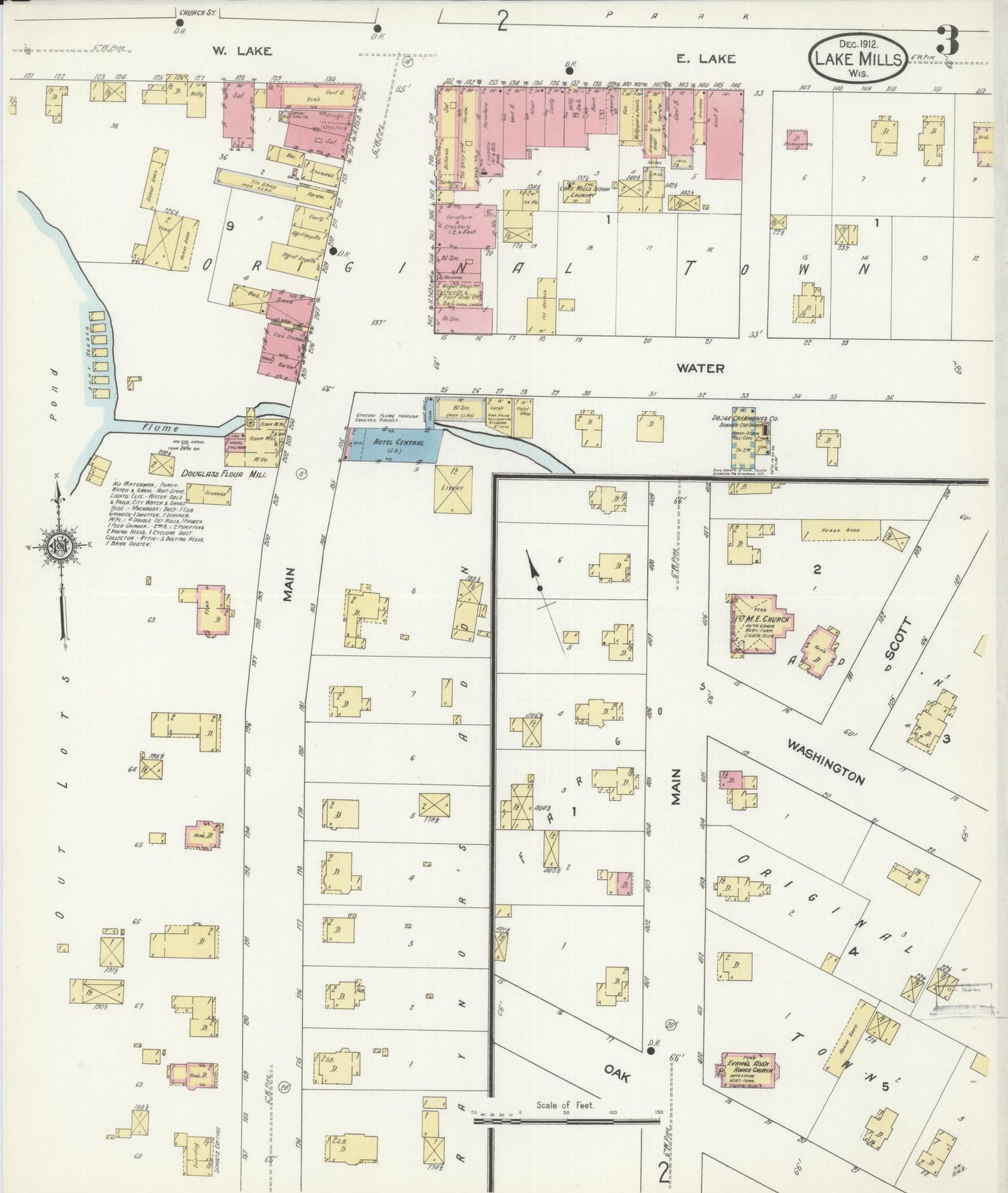 Sanborn Fire Insurance Map from Lake Mills, Jefferson County, Wisconsin (1912), Sheet #0003 - Historic Sanborn Fire Insurance Map Print, vintage old map wall art, antique decor, genealogy gift, Wisconsin Wisconsin map