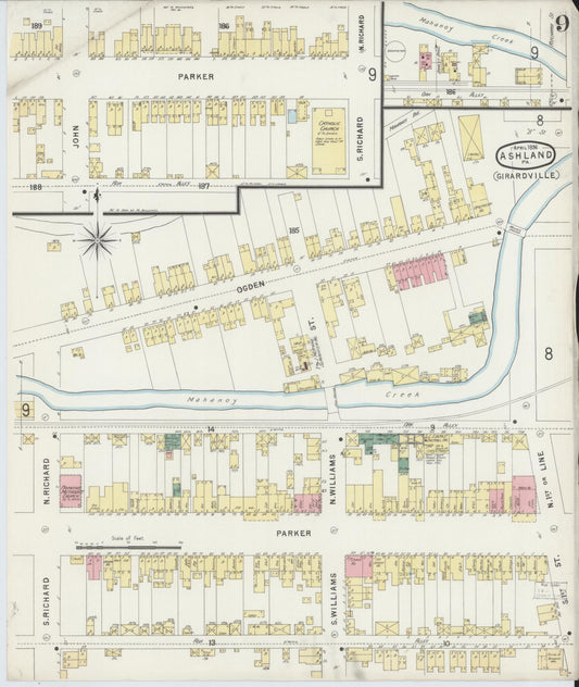 Sanborn Fire Insurance Map from Ashland, Schuylkill County, Pennsylvania (1896), Sheet #0009 - Historic Sanborn Fire Insurance Map Print, vintage old map wall art, antique decor, genealogy gift, Pennsylvania Pennsylvania map
