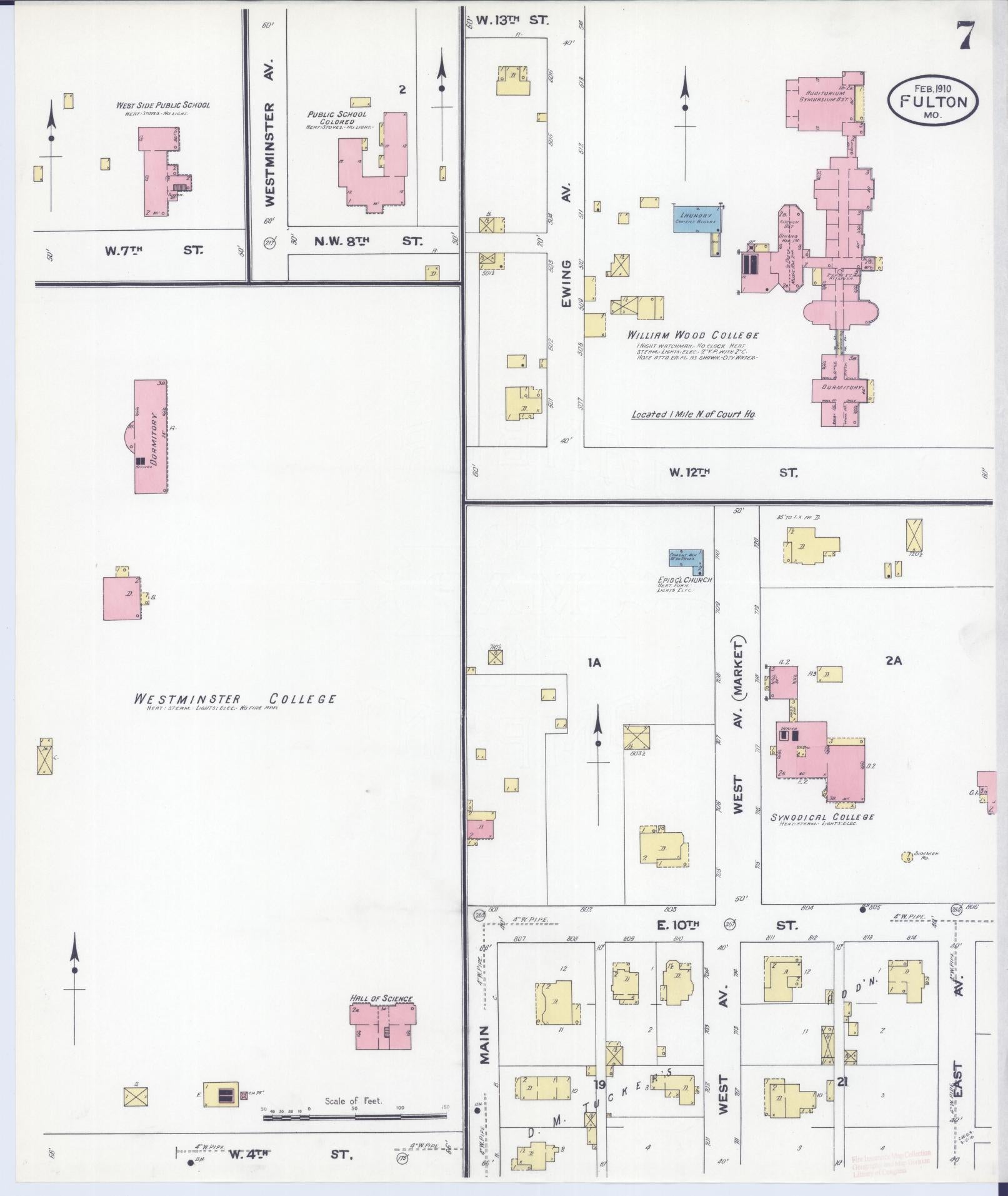 Sanborn Fire Insurance Map from Fulton, Callaway County, Missouri (1910), Sheet #0007 - Historic Sanborn Fire Insurance Map Print, vintage old map wall art, antique decor, genealogy gift, Missouri Missouri map