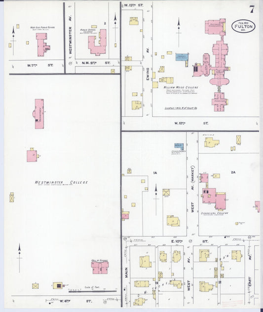 Sanborn Fire Insurance Map from Fulton, Callaway County, Missouri (1910), Sheet #0007 - Historic Sanborn Fire Insurance Map Print, vintage old map wall art, antique decor, genealogy gift, Missouri Missouri map