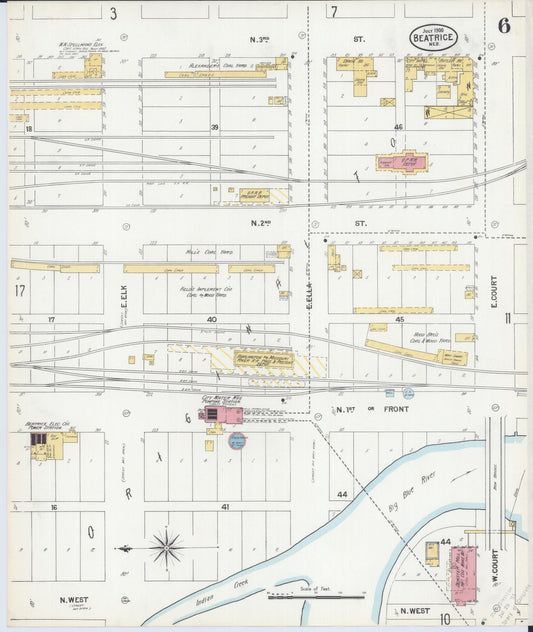 Sanborn Fire Insurance Map from Beatrice, Gage County, Nebraska (1900), Sheet #0006 - Historic Sanborn Fire Insurance Map Print, vintage old map wall art, antique decor, genealogy gift, Nebraska Nebraska map