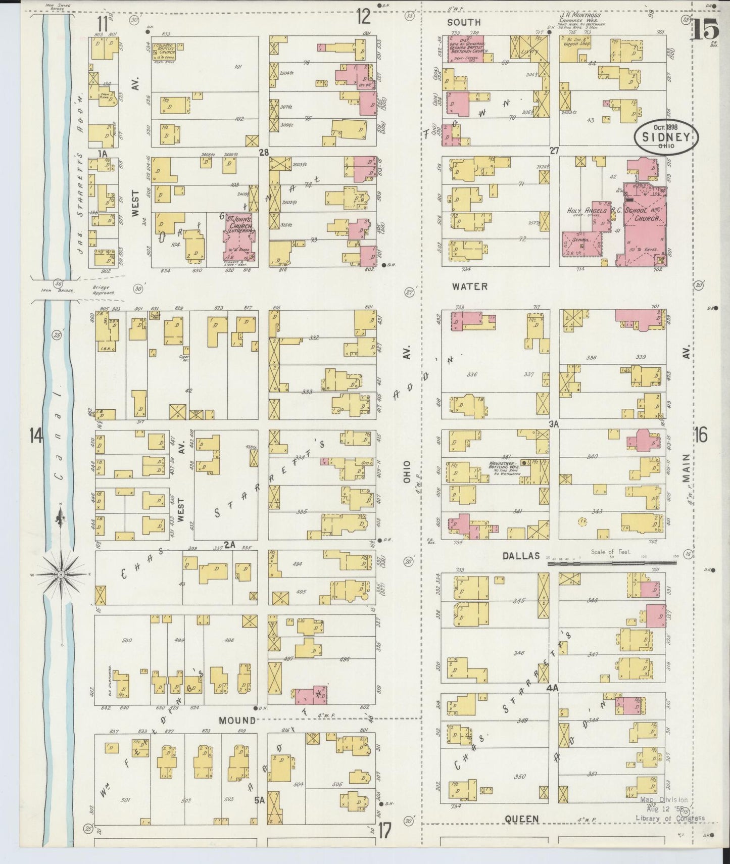 Sanborn Fire Insurance Map from Sidney, Shelby County, Ohio (1898), Sheet #0015 - Complete Map Set gallery image, historic Sanborn map, vintage wall art, Ohio Ohio