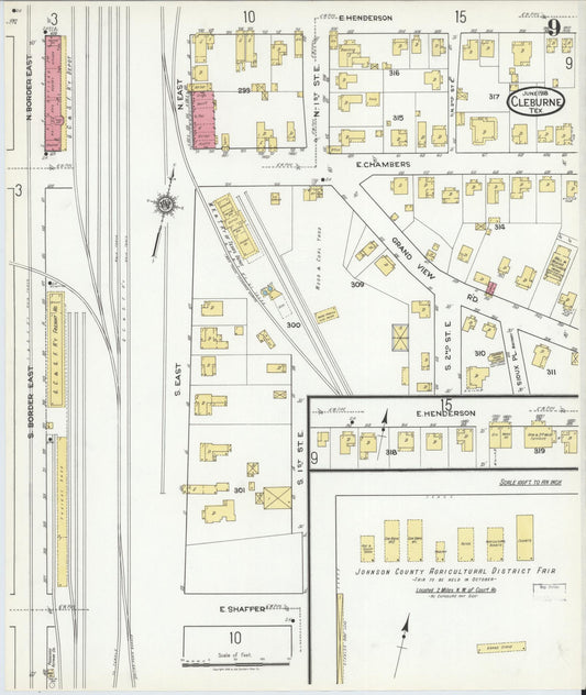 Sanborn Fire Insurance Map from Cleburne, Johnson County, Texas (1918), Sheet #0009 - Historic Sanborn Fire Insurance Map Print, vintage old map wall art, antique decor, genealogy gift, Texas Texas map