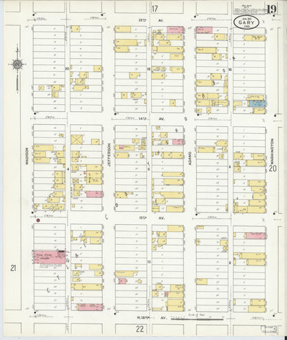 Sanborn Fire Insurance Map from Gary, Lake County, Indiana (1911), Sheet #0019 - Complete Map Set gallery image, historic Sanborn map, vintage wall art, Indiana Indiana
