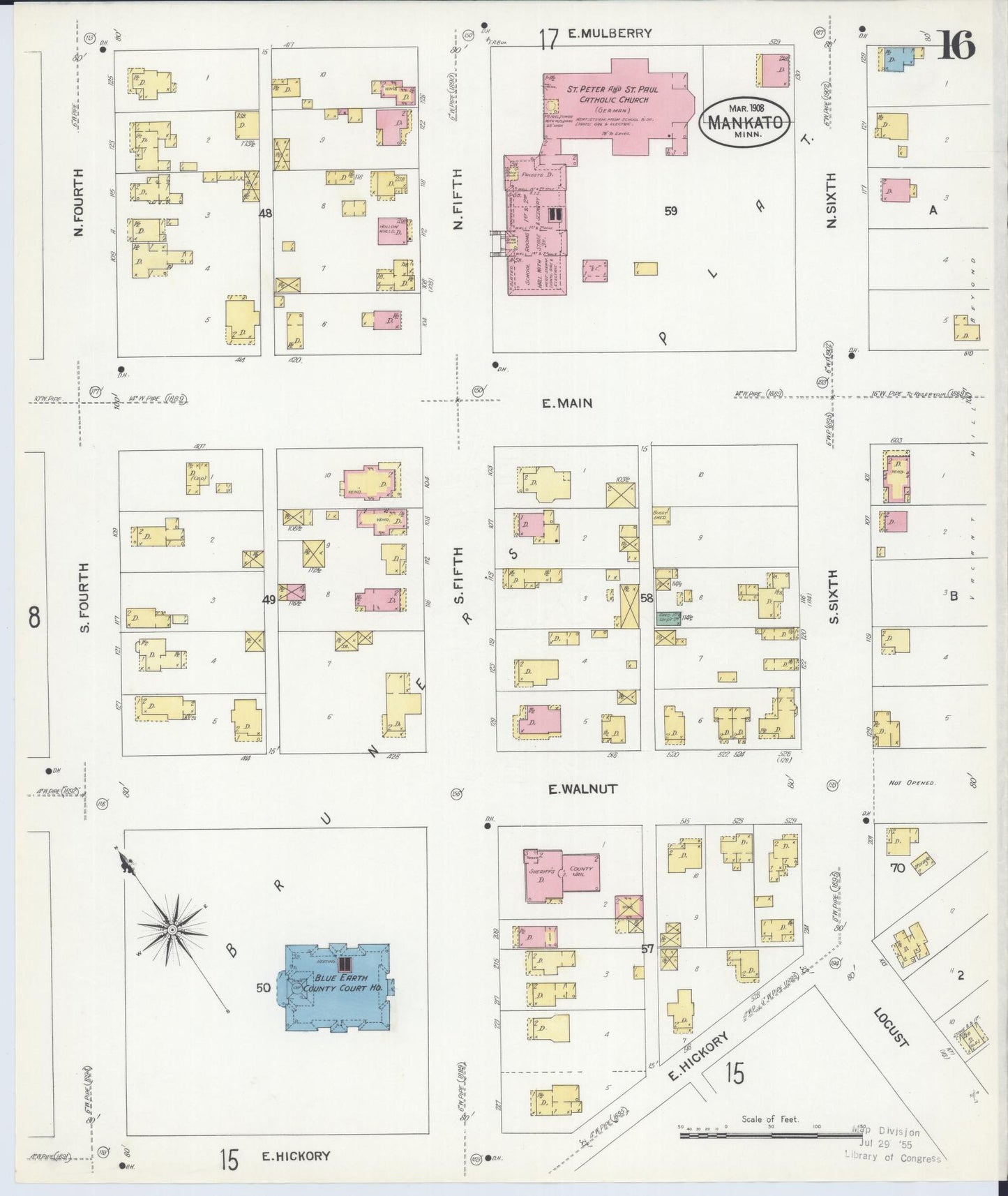 Sanborn Fire Insurance Map from Mankato, Blue Earth County, Minnesota (1908), Sheet #0016 - Complete Map Set gallery image, historic Sanborn map, vintage wall art, Minnesota Minnesota