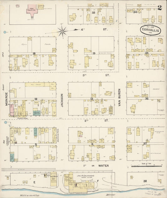 Sanborn Fire Insurance Map from Corvallis, Benton County, Oregon (1888), Sheet #0002 - Historic Sanborn Fire Insurance Map Print, vintage old map wall art, antique decor, genealogy gift, Oregon Oregon map