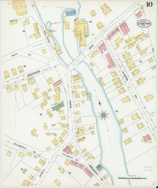 Sanborn Fire Insurance Map from Stamford, Fairfield County, Connecticut (1901), Sheet #0010 - Historic Sanborn Fire Insurance Map Print, vintage old map wall art, antique decor, genealogy gift, Connecticut Connecticut map