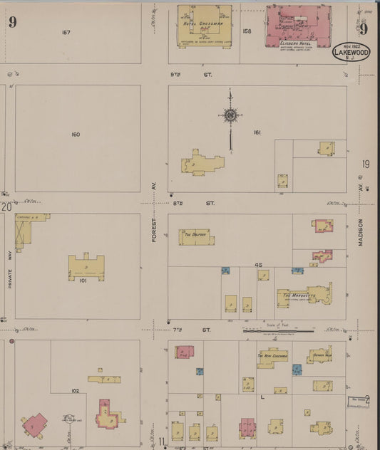 Sanborn Fire Insurance Map from Lakewood, Ocean County, New Jersey (1922), Sheet #0009 - Historic Sanborn Fire Insurance Map Print, vintage old map wall art, antique decor, genealogy gift, New Jersey New Jersey map