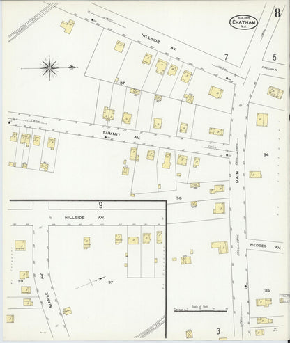 Sanborn Fire Insurance Map from Chatham, Morris County, New Jersey (1909), Sheet #0008 - Historic Sanborn Fire Insurance Map Print, vintage old map wall art, antique decor, genealogy gift, New Jersey New Jersey map