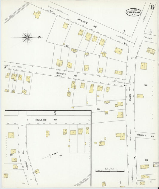 Sanborn Fire Insurance Map from Chatham, Morris County, New Jersey (1909), Sheet #0008 - Historic Sanborn Fire Insurance Map Print, vintage old map wall art, antique decor, genealogy gift, New Jersey New Jersey map