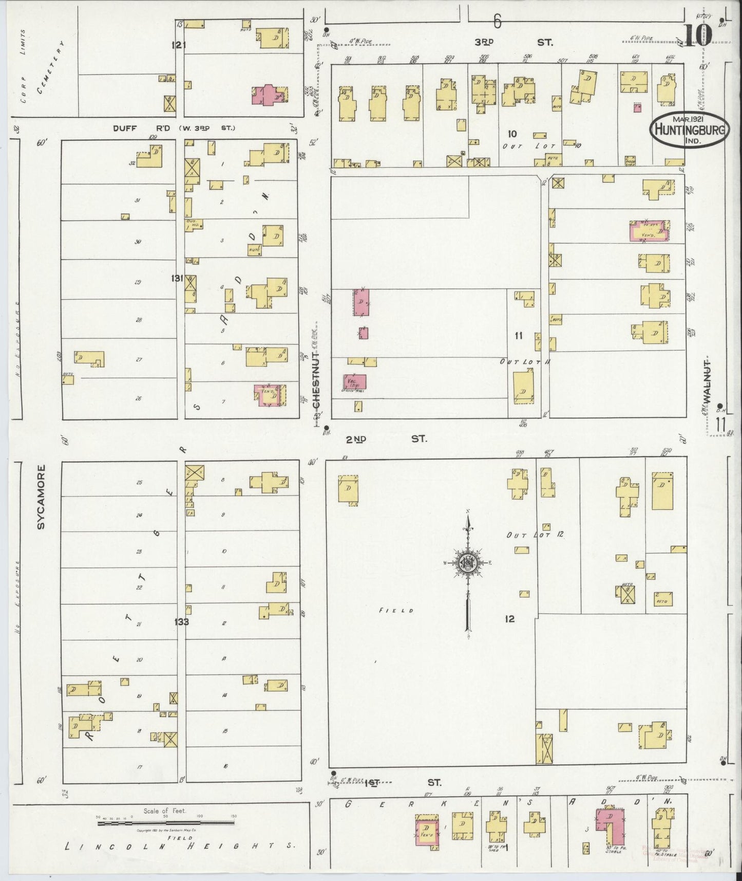 Sanborn Fire Insurance Map from Huntingburg, Dubois County, Indiana (1921), Sheet #0010 - Complete Map Set gallery image, historic Sanborn map, vintage wall art, Indiana Indiana