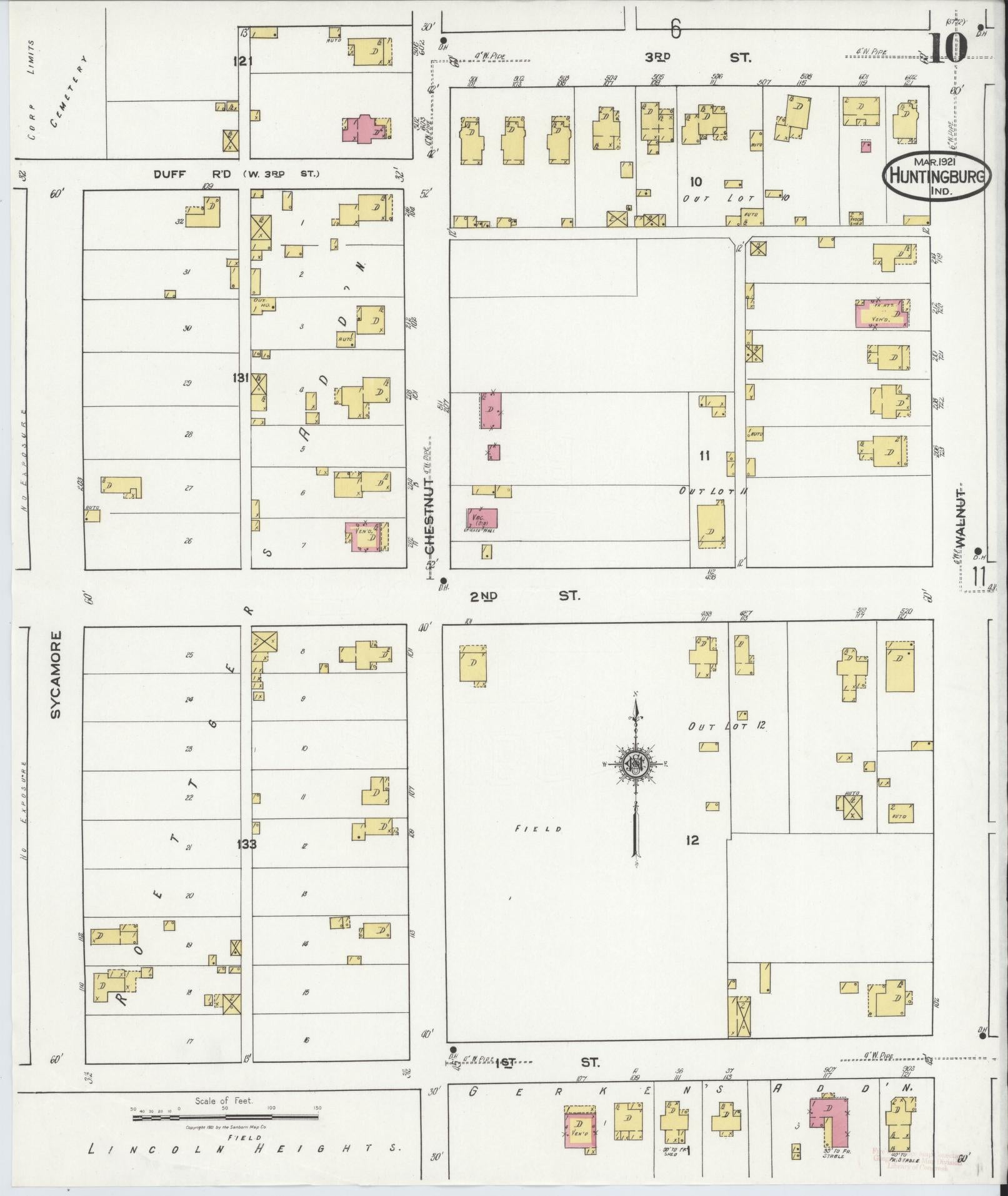 Sanborn Fire Insurance Map from Huntingburg, Dubois County, Indiana (1921), Sheet #0010 - Complete Map Set gallery image, historic Sanborn map, vintage wall art, Indiana Indiana