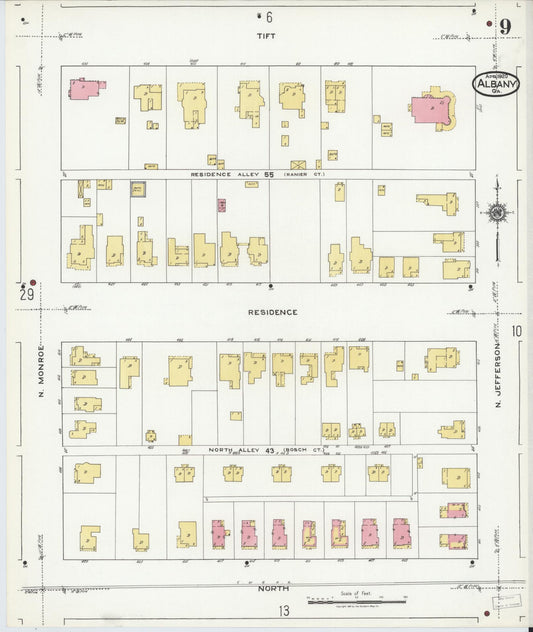 Sanborn Fire Insurance Map from Albany, Dougherty County, Georgia (1920), Sheet #0009 - Historic Sanborn Fire Insurance Map Print, vintage old map wall art, antique decor, genealogy gift, Georgia Georgia map