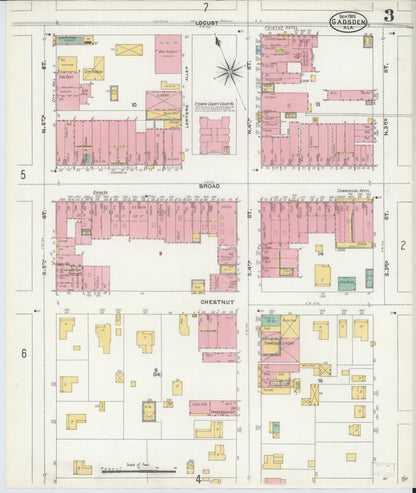 Sanborn Fire Insurance Map from Gadsden, Etowah County, Alabama (1905), Sheet #0003 - Complete Map Set gallery image, historic Sanborn map, vintage wall art, Alabama Alabama