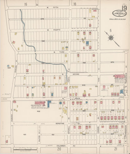 Sanborn Fire Insurance Map from Lansdale, Montgomery County, Pennsylvania (1922), Sheet #0019 - Historic Sanborn Fire Insurance Map Print, vintage old map wall art, antique decor, genealogy gift, Pennsylvania Pennsylvania map