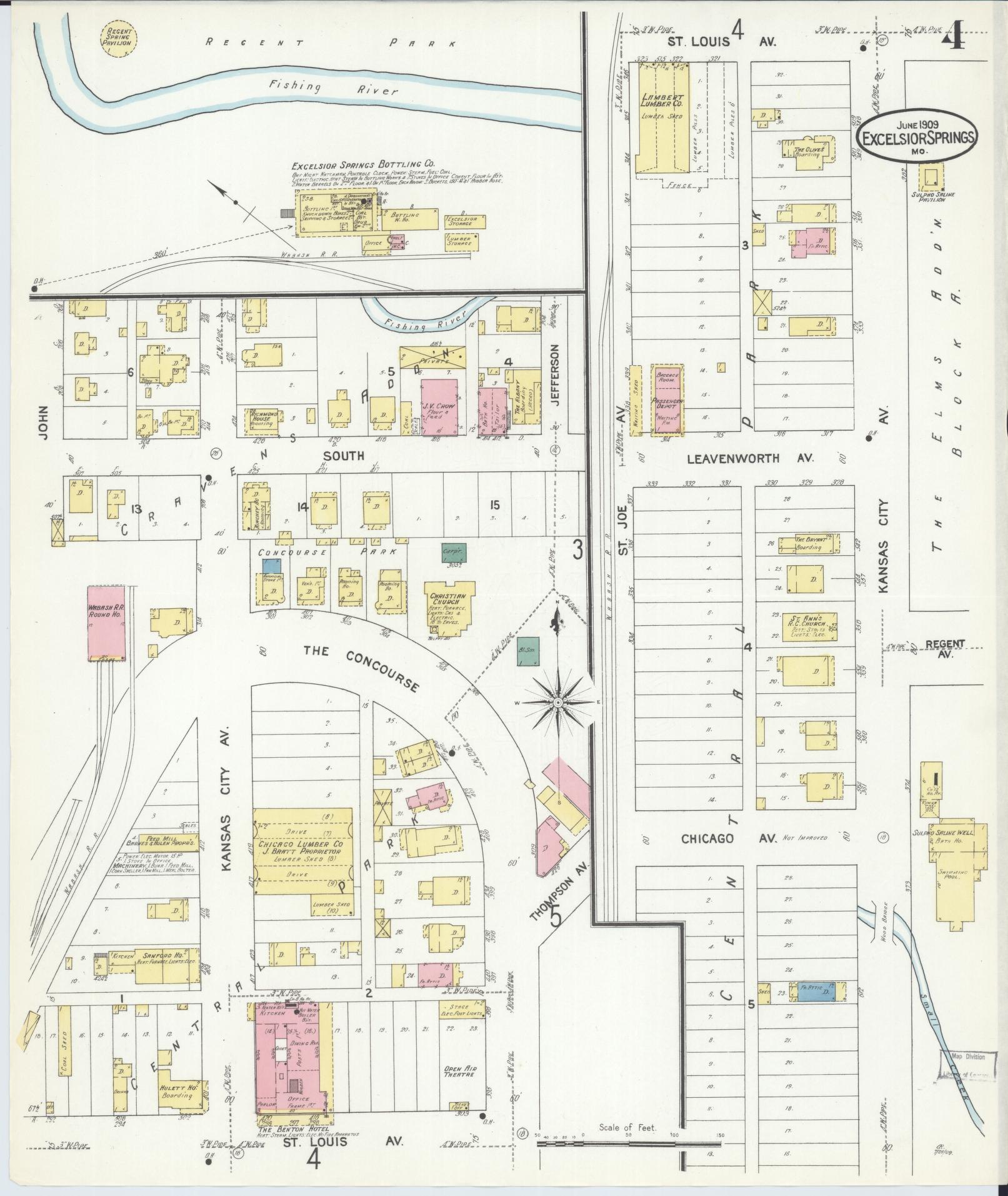 Sanborn Fire Insurance Map from Excelsior Springs, Clay County, Missouri (1909), Sheet #0004 - Complete Map Set gallery image, historic Sanborn map, vintage wall art, Missouri Missouri