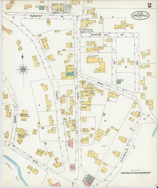 Sanborn Fire Insurance Map from Greenville, Hillsborough County, New Hampshire (1904), Sheet #0002 - Historic Sanborn Fire Insurance Map Print, vintage old map wall art, antique decor, genealogy gift, New Hampshire New Hampshire map