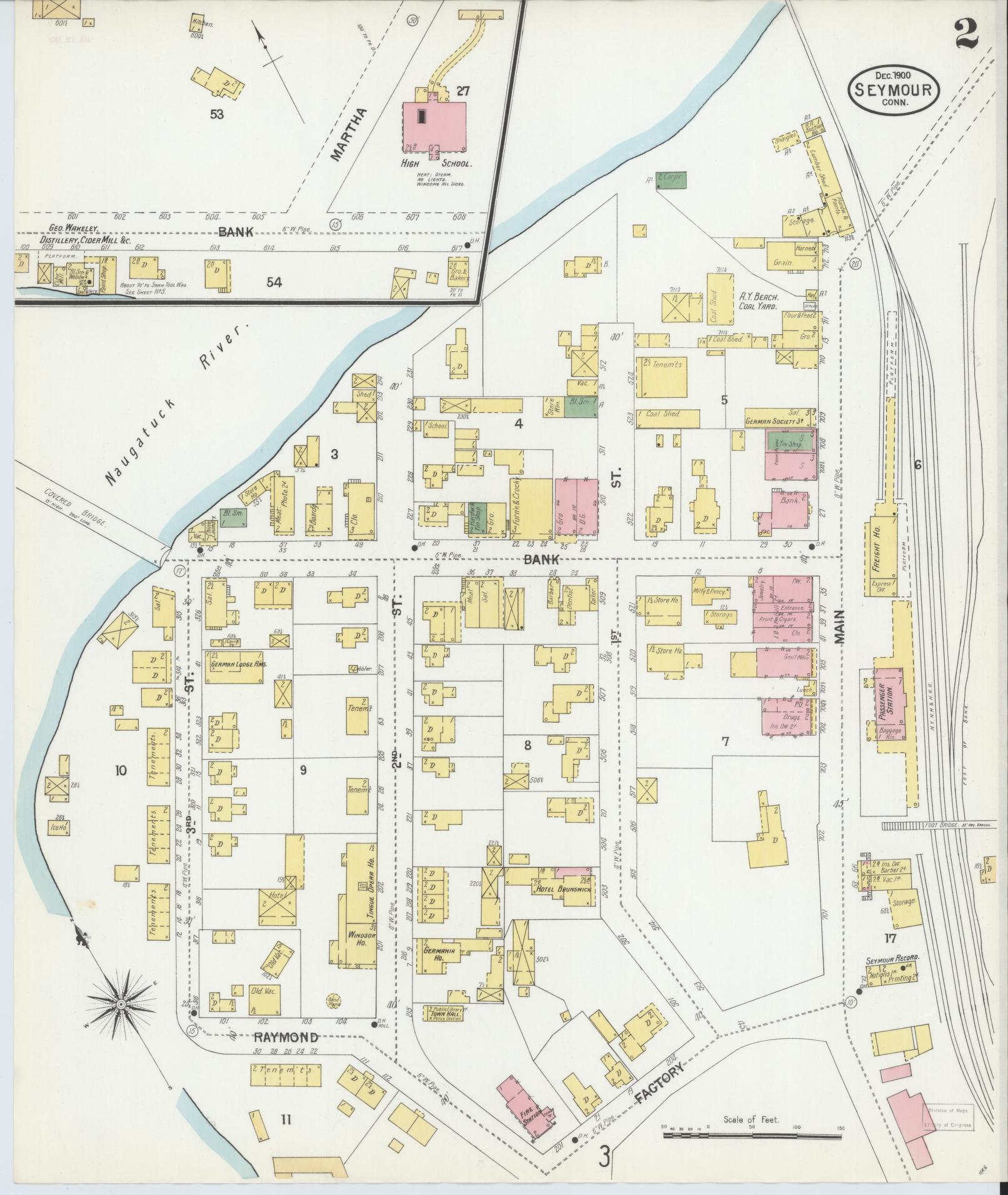 Sanborn Fire Insurance Map from Seymour, New Haven County, Connecticut (1900), Sheet #0002 - Complete Map Set gallery image, historic Sanborn map, vintage wall art, Connecticut Connecticut