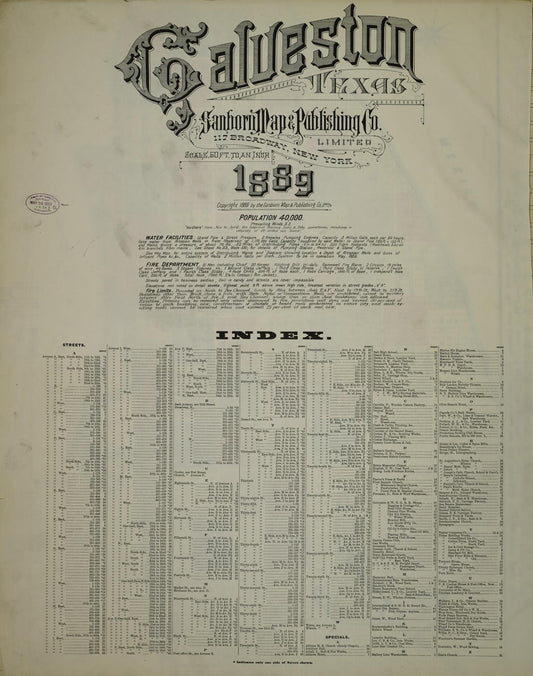 Sanborn Fire Insurance Map from Galveston, Galveston County, Texas (1889), Sheet #0001 - Historic Sanborn Fire Insurance Map Print, vintage old map wall art, antique decor, genealogy gift, Texas Texas map