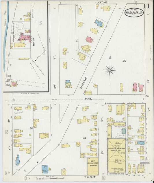 Sanborn Fire Insurance Map from Niagara Falls, Niagara County, New York (1892), Sheet #0011 - Historic Sanborn Fire Insurance Map Print, vintage old map wall art, antique decor, genealogy gift, New York New York map