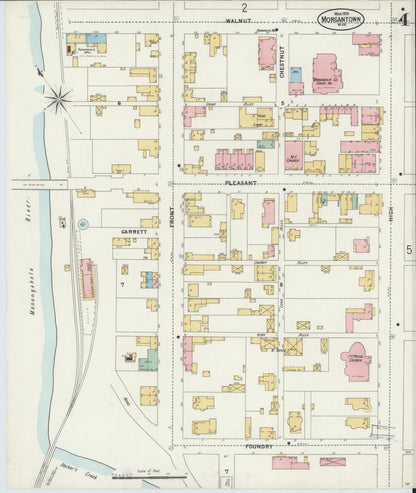 Sanborn Fire Insurance Map from Morgantown, Monongalia County, West Virginia (1899), Sheet #0004 - Complete Map Set gallery image, historic Sanborn map, vintage wall art, West Virginia West Virginia
