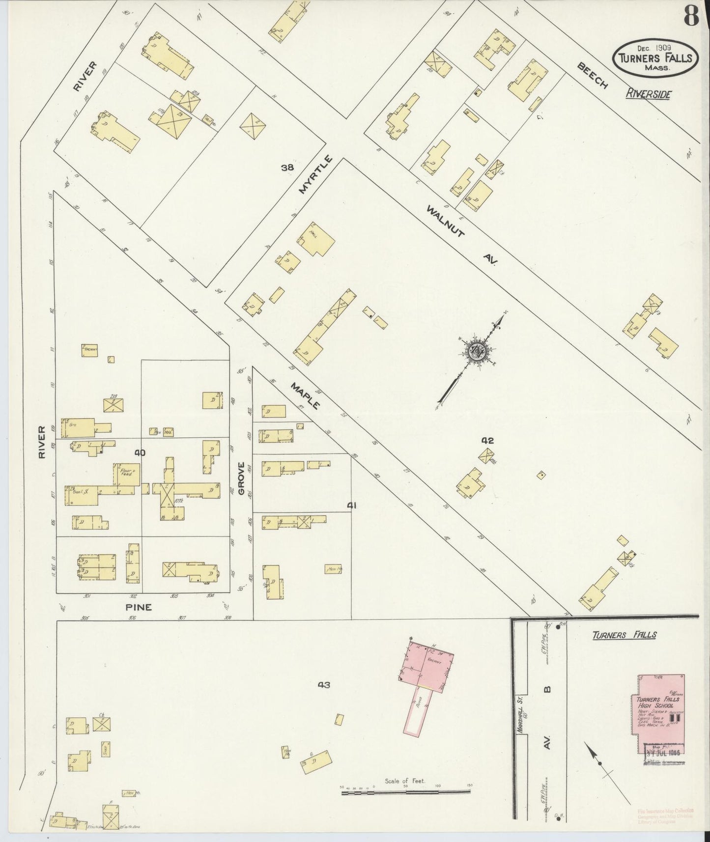 Sanborn Fire Insurance Map from Turners Falls, Franklin County, Massachusetts (1909), Sheet #0008 - Complete Map Set gallery image, historic Sanborn map, vintage wall art, Massachusetts Massachusetts
