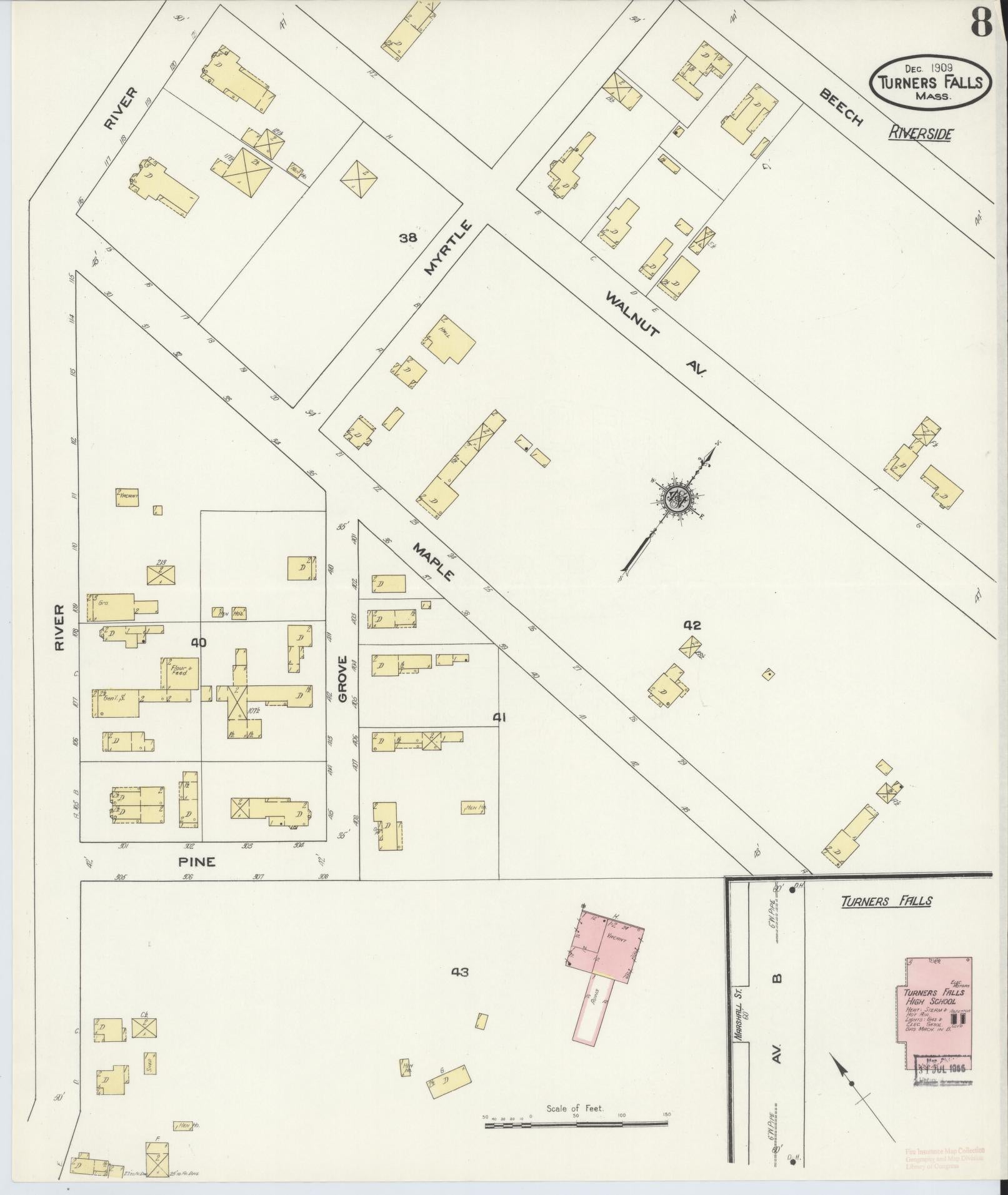 Sanborn Fire Insurance Map from Turners Falls, Franklin County, Massachusetts (1909), Sheet #0008 - Complete Map Set gallery image, historic Sanborn map, vintage wall art, Massachusetts Massachusetts