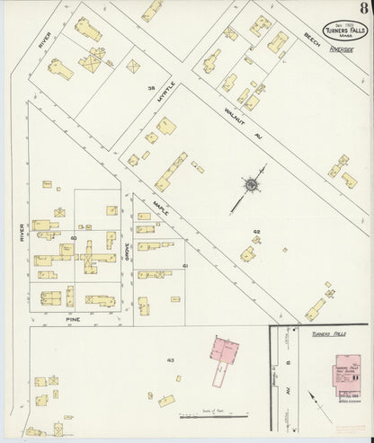 Sanborn Fire Insurance Map from Turners Falls, Franklin County, Massachusetts (1909), Sheet #0008 - Complete Map Set gallery image, historic Sanborn map, vintage wall art, Massachusetts Massachusetts